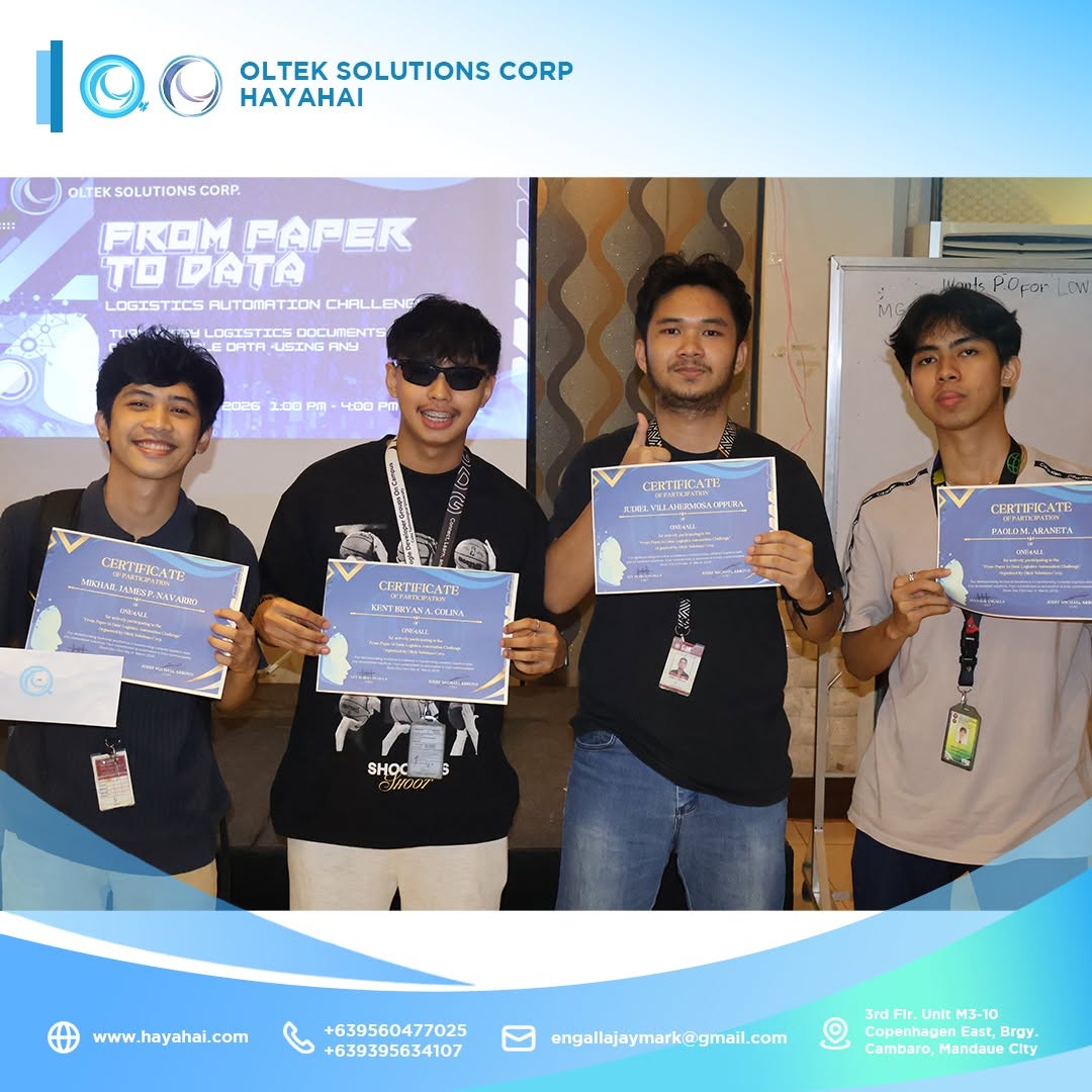 One4All team holding certificates of participation on stage at Oltek Hackathon